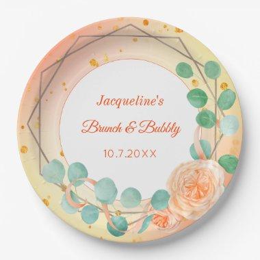 Peach Pink White Brunch Bubbly Floral Paper Plates