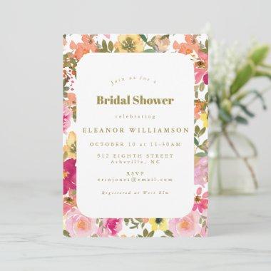 Peach Pink Yellow Watercolor Floral Bridal Shower Invitations