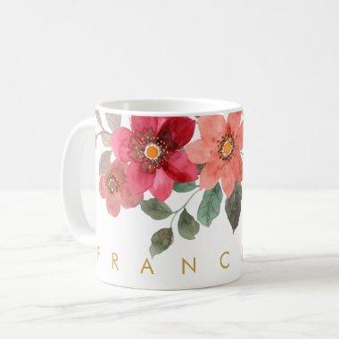 Peach Red Floral Watercolor Add Your Name Coffee Mug