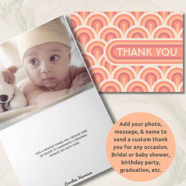 Peach Retro Art Deco Custom Photo Baby Shower Thank You