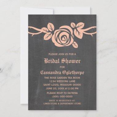 Peach Rose Chalkboard Bridal Shower Invite