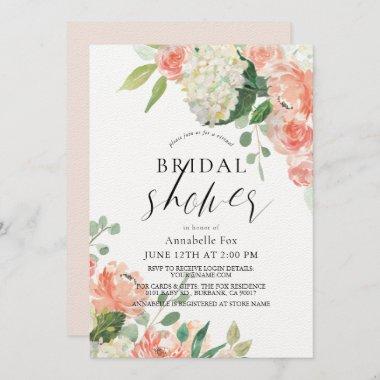 Peach Rose & Hydrangea Virtual Bridal Shower Invitations