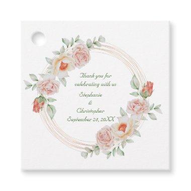 Peach Rose Pink Green Floral Gold Frame Wedding Favor Tags