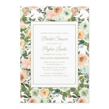 Peach Sage Green Dusty Blue Floral Bridal Shower Invitations