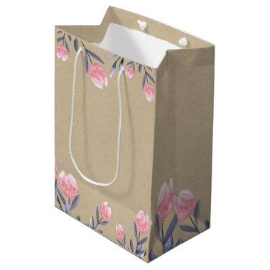 Peach Spring Watercolor Tulips  Party Medium Gift Bag