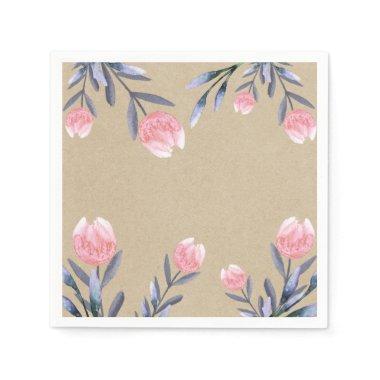 Peach Spring Watercolor Tulips Bridal Shower Party Paper Napkins