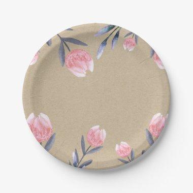 Peach Spring Watercolor Tulips  Party Paper Plates