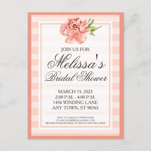 Peach Stripe and Floral Bridal Shower Invitation PostInvitations