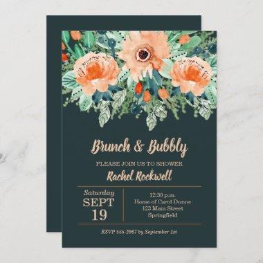 Peach Teal Floral Brunch Bridal Shower Invites