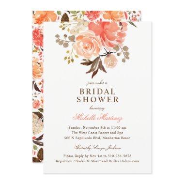 Peach Terracotta Orange Floral Bridal Shower Invitations