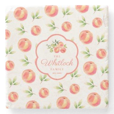 Peach Theme Personalized Family Name Stone Coaster