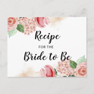 Peach Watercolor Floral Bridal Shower Recipe Invitations