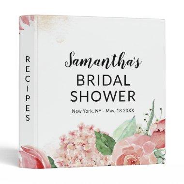 Peach Watercolor Floral  Recipe  3 Ring Binder