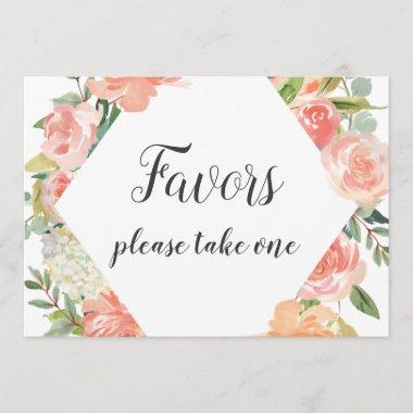 Peach Watercolor Floral Favors Sign Invitations