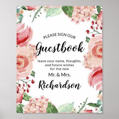 Peach Watercolor Floral Sign Our Guestbook Sign
