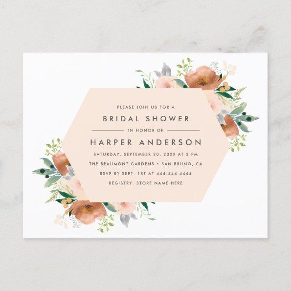 Peach Watercolor Floral Spring Bridal Shower Invitation PostInvitations