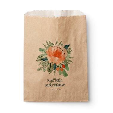 Peach Watercolor Flower on Kraft Favor Bag