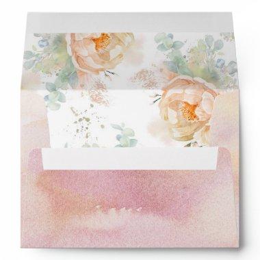 Peach Watercolor Flowers Elegant Soft Pastel Envelope