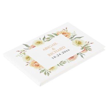 Peach watercolor flowers floral wedding guest book