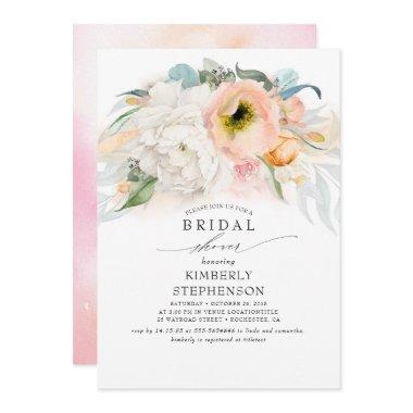 Peach White and Pink Floral Bohemian Bridal Shower Invitations