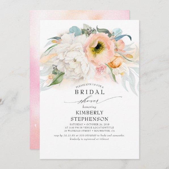 Peach White and Pink Floral Bohemian Bridal Shower Invitations