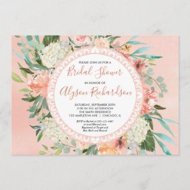 Peaches and cream bridal shower watercolor Invitations