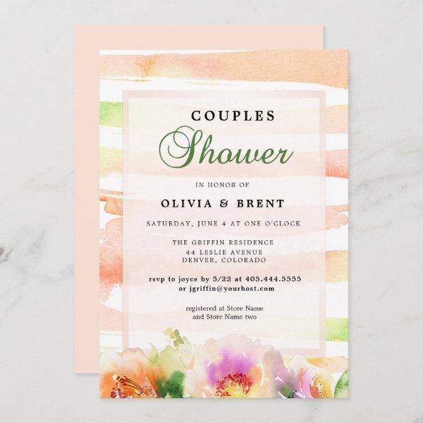 Peaches and Cream Floral Wedding Couples Shower Invitations