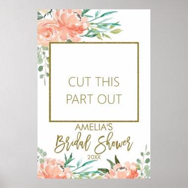 Peaches floral bridal shower photo booth frame poster