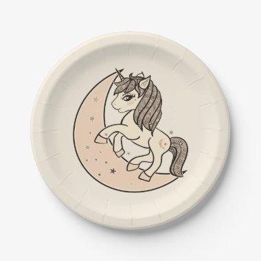 Peachy Blush Pink Celestial Moon Baby Shower Paper Plates