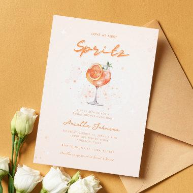 Peachy Cocktail Love at First Spritz Bridal Shower Invitations