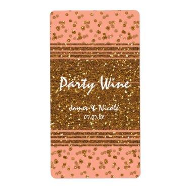 Peachy Pink & Gold Confetti Dots Chic Wine Labels