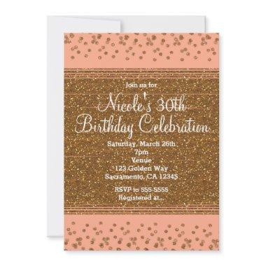 Peachy Pink & Gold Confetti Dots Party Invitations