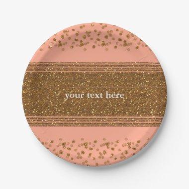 Peachy Pink & Gold Confetti Dots Party Plates