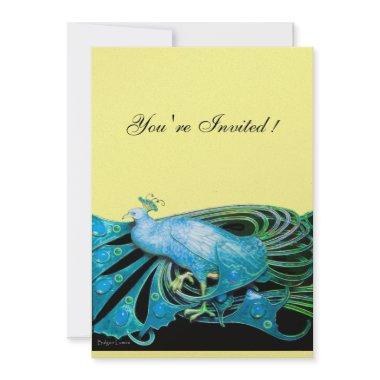 PEACOCK black ,blue.gold metallic paper Invitations