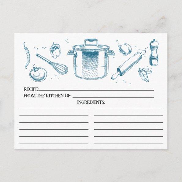 Peacock Blue Sketched Kitchen Tools Recipe Invitations