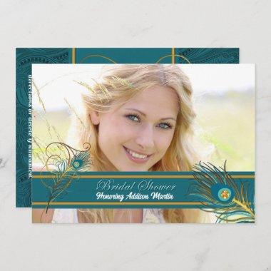 Peacock Bridal Shower Bride to Be Photo Invitations