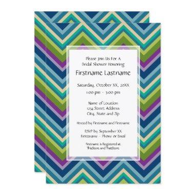 Peacock Colors Chevron Pattern Bridal Shower Invitations