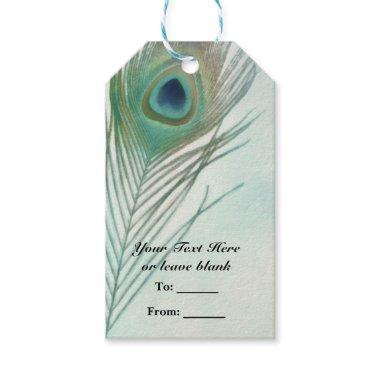 Peacock Feather Boho Chic Watercolor Custom Party Gift Tags