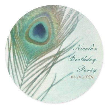 Peacock Feather Boho Chic Watercolor Party Favor Classic Round Sticker