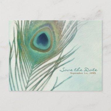 Peacock Feather Boho Chic Watercolor Save the Date Announcement PostInvitations