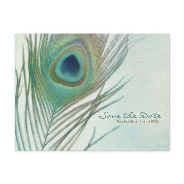 Peacock Feather Boho Chic Watercolor Save the Date Announcement PostInvitations