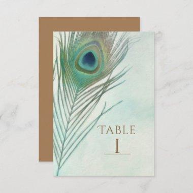 Peacock Feather Boho Chic Watercolor Table Number