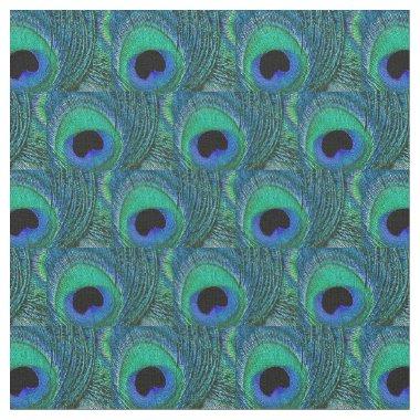 Peacock Feather Fabric - Green, Teal, Blue, Black