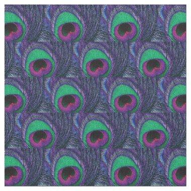 Peacock Feather Fabric Green Teal Purple Pink Blac
