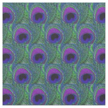 Peacock Feather Fabric - Green Violet Purple Black