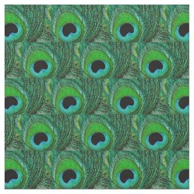 Peacock Feather Fabric Lime Green Aqua Blue Black