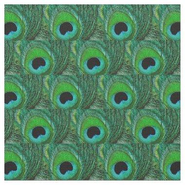 Peacock Feather Fabric Lime Green Aqua Blue Black