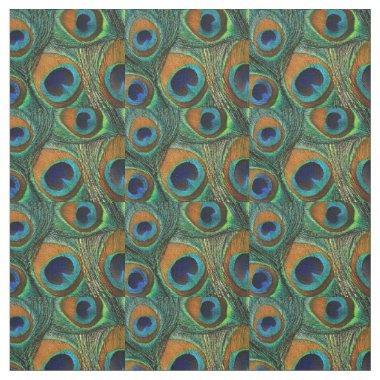 Peacock Feather Fabric - Tan, Aqua, Blue, Green