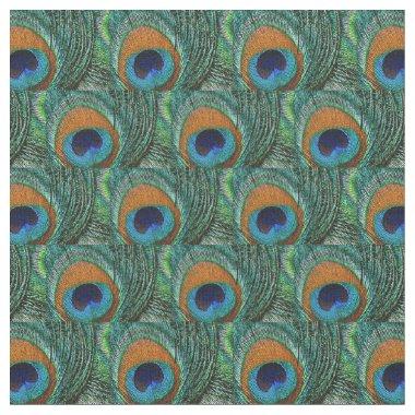 Peacock Feather Fabric - Tan, Aqua, Blue, Green