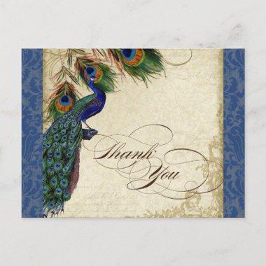 Peacock & Feather Formal Thank You Note Navy Blue PostInvitations